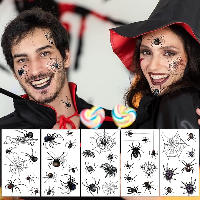 80+ PCS Halloween Spider Web Temporary Tattoos Halloween Makeup Kit - Image 3