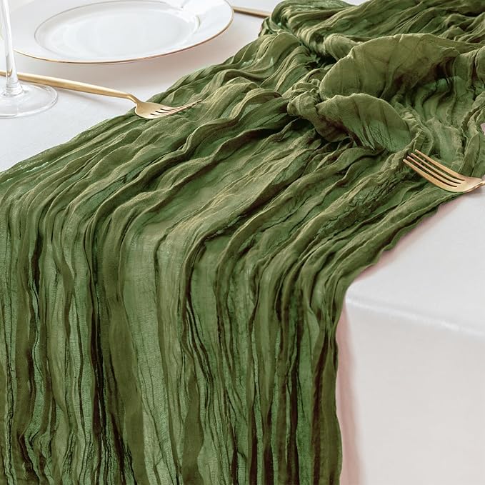 Sioloc 1 Pack Moss Green Cheesecloth Table Runner Fall Autumn Decor by HEALTHYCOMFORTLIFE