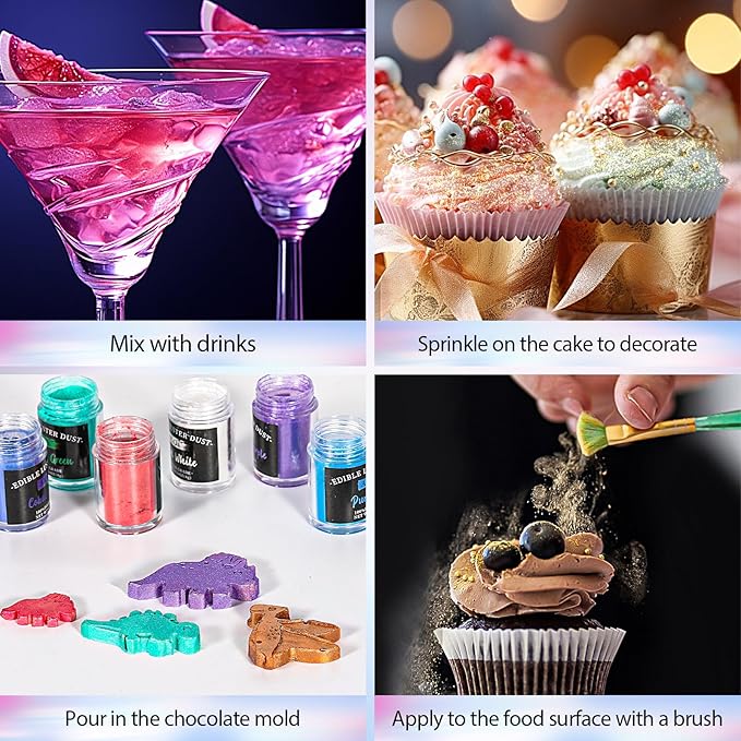 Aheroi Edible Glitter, 24 Colors Luster Dust Edible, Cocktail Glitter Luster - Image 6