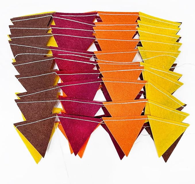 Fall Party Decoration Orange Yellow Brown Burgundy Felt Hanging Triangle Mini - Image 3