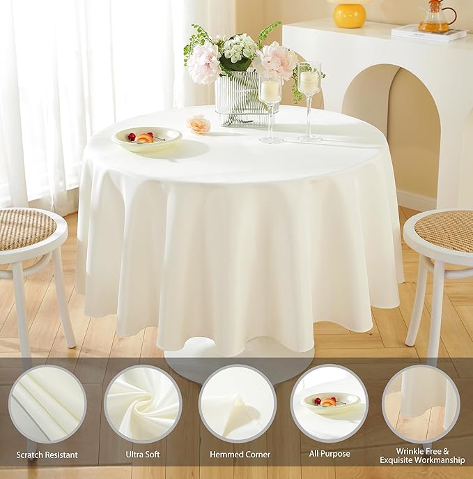 Craft And Party Round Tablecloth, 120 Inch Ivory Tablecloth, Polyester Fabric - Image 2