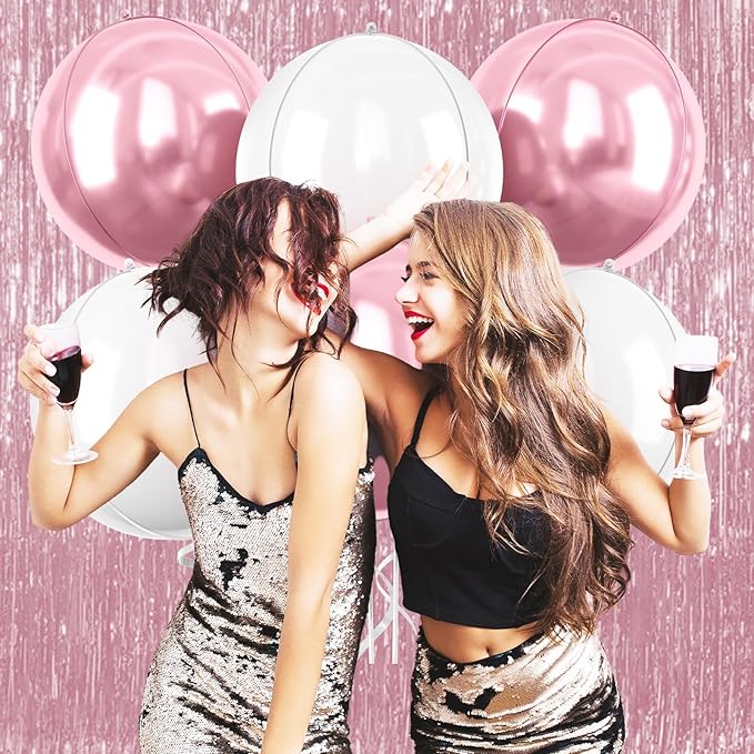 Pink White Giant 4D Foil Balloons, 22 Inch Big Round Foil Balloon - Image 9