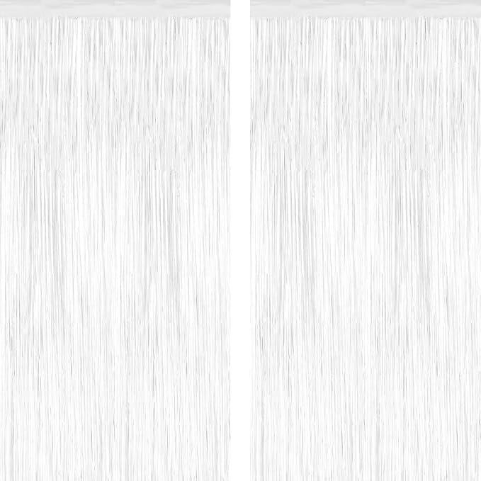 2 Pack Tinsel Backdrop, 3.28 x 7.05 Feet White Party Decorations, Metallic Foil by ZATAYE