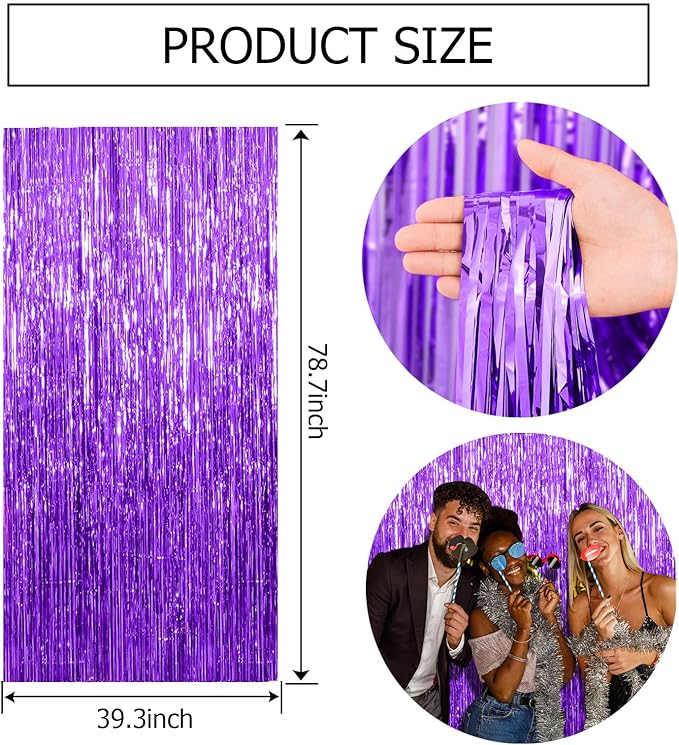 3 Pack Purple Streamers Backdrop Curtain Halloween Party Decorations Purple - Image 7