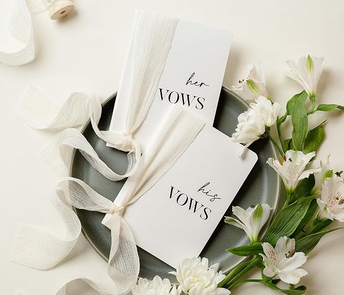 White Vow Books with Ribbons by ModernAlbumDesigns