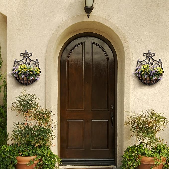 Sungmor 2PC Small Cast Iron Baskets, Heavy-Duty Wall Hanging Hollow Planter - Image 7