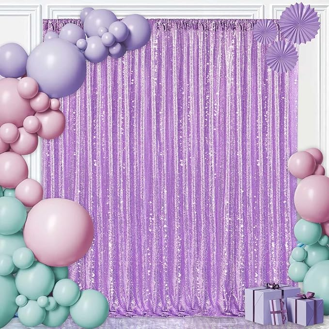 8ft x 8ft Light Purple Sequin Backdrop Curtain Glitter Photo Booth Backdrop - Image 4