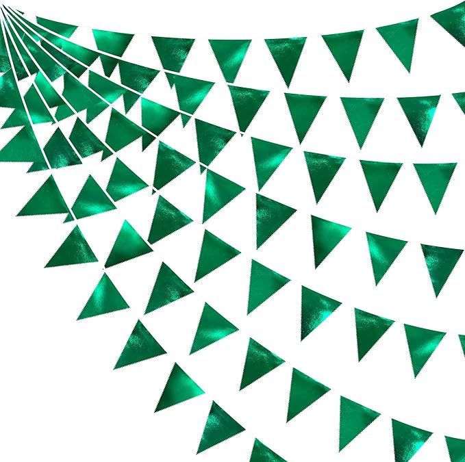 Green Party Decorations Triangle Pennant Banner Flag Dark Green Metallic Fabric by pinkblume