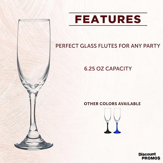 DISCOUNT PROMOS Premiere Champagne Flutes 6.25 oz. Set of 10, Bulk Pack - Image 2