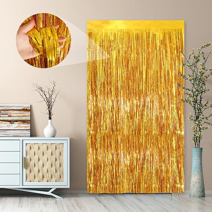 2Pack 3.3 x 8.3 Ft Gold Party Streamers, Tinsel Streamers Birthday Party - Image 5