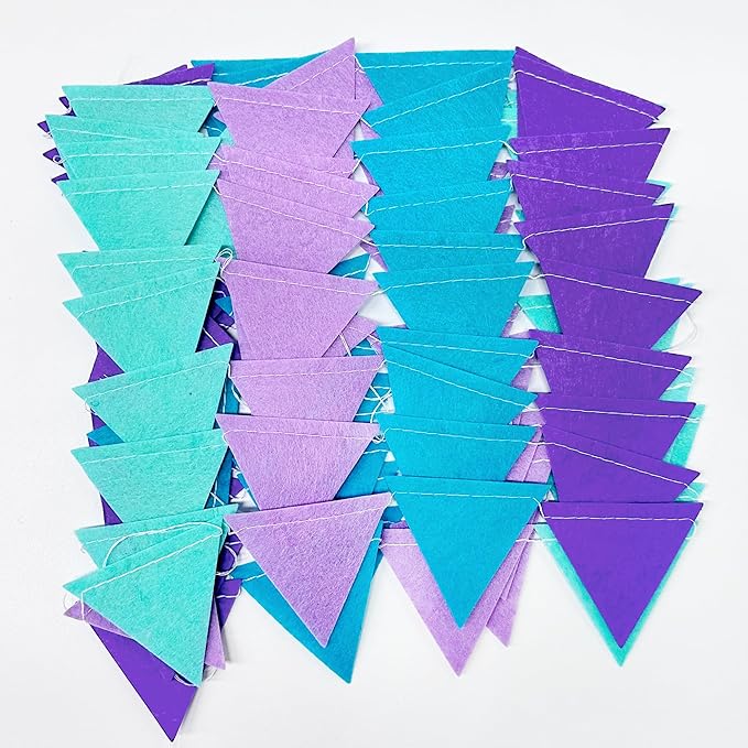 Mermaid Party Decorations Purple Teal Felt Hanging Triangle Mini Bunting - Image 3