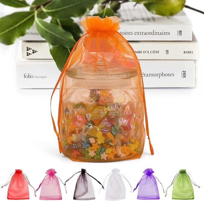 ANZNKU 100 Pack Sheer Organza Bags 6x9 inches, Mesh Bags Drawstring by ANZNKU