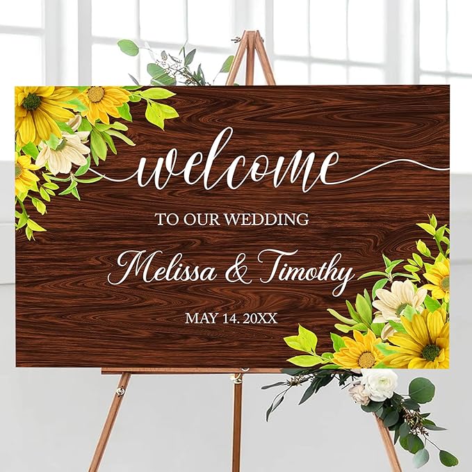Rustic Sunflower Wedding Welcome Sign Template, Printable Wood-Inspired Welcome - Image 3