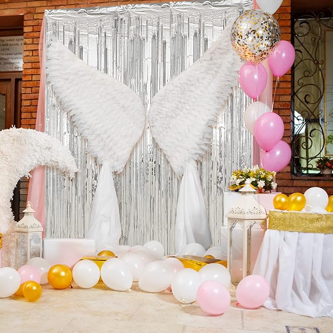 Crosize 4 Pack 3.3 x 9.9 ft Silver Foil Fringe Curtains Party Decorations - Image 4