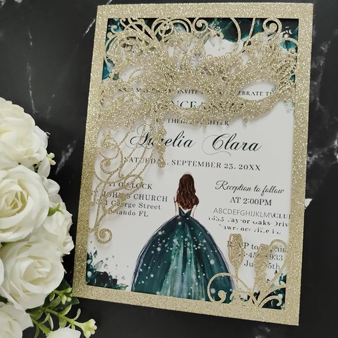 20PCS Masquerade Invitations, masquerade wedding invites, laser cut invitation - Image 3