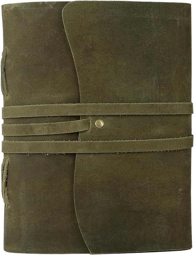 Handmade Leather Journal 7x5 Inch | Green Vintage Notebook by KomalC