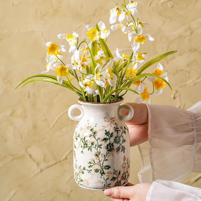 Ceramic Vases Set of 3, Farmhouse Vintage Floral Vase Home Decor - Image 4