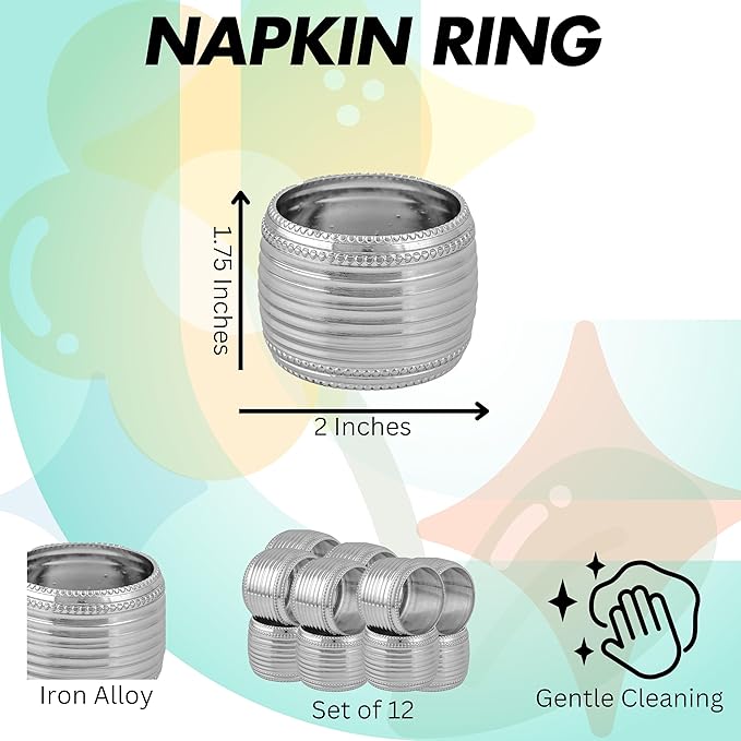 Silver Napkin Rings Set of 12, Beaded Napkin Rings - Image 3