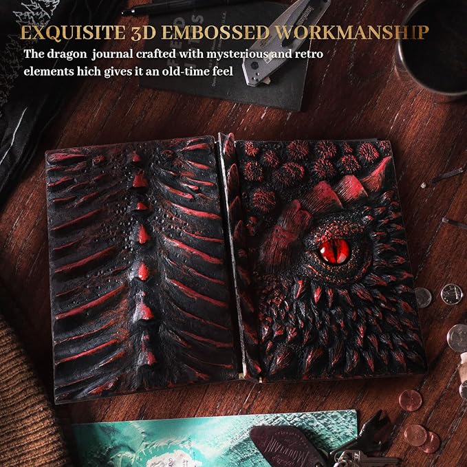 molshine A5 3D Dragon Embossed Journal, Resin Engraving Notebook, Retro Diary - Image 5