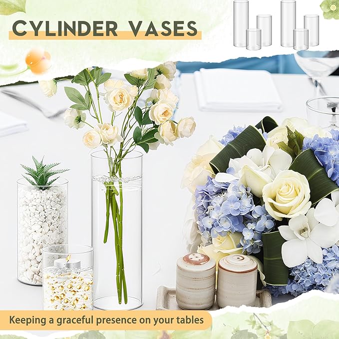 Nuogo 12 Pcs Plastic Cylinder Vases Tall Clear Flower Vases - Image 6