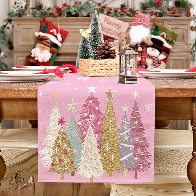GEEORY Christmas Table Runner 13x120 Inch, Xmas Trees Snowflakes Holiday - Image 6