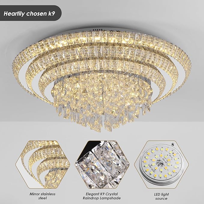 30 inch Crystal Silver Ceiling-Light Flush Mount - Image 5