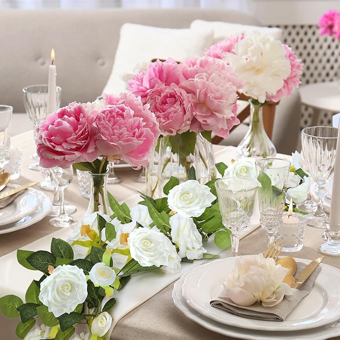 Sggvecsy 2Pcs 15.5Ft Artificial Rose Vine Fake Flower Garland Floral Garland - Image 4