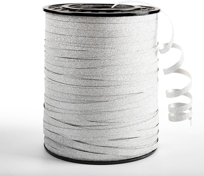 Silver Curling Ribbon, 500 Yard Christmas Glitter Curly Ribbons by Winjeto