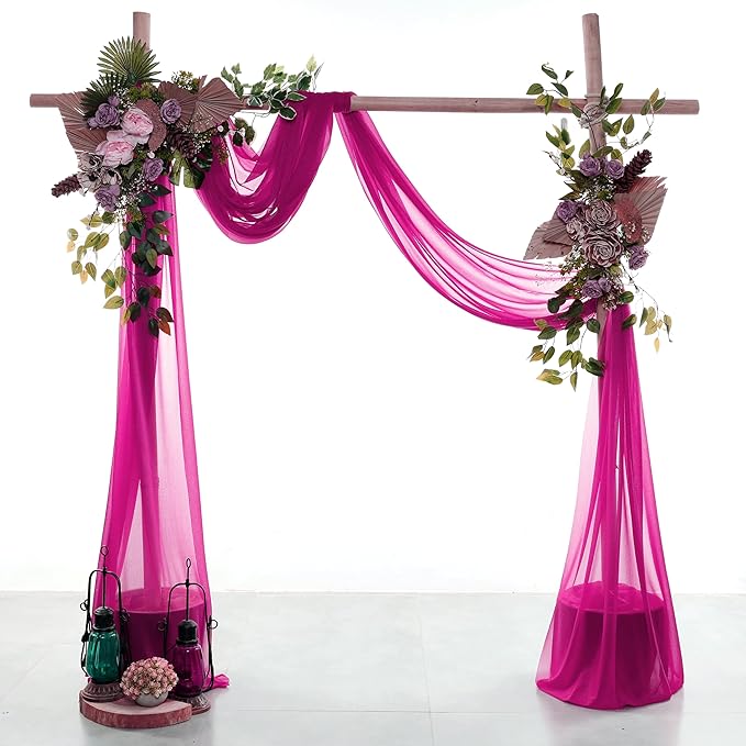 VDS Pack of 3 Panel Wedding Arch Draping Fabric Sheer Chiffon Fabric Drapery - Image 2