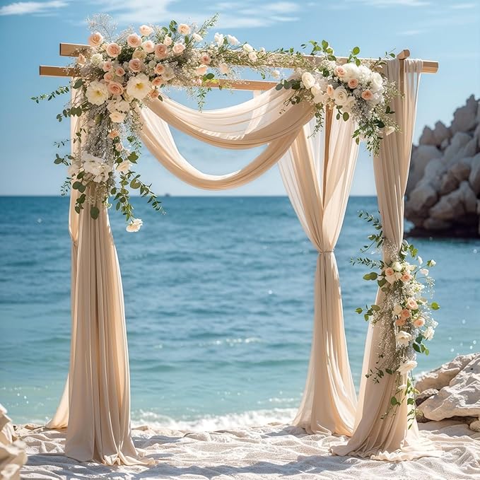 Wedding Arch Draping Fabric, 2 Panels 28" x 19Ft Deep Champagne Wedding Arch - Image 7
