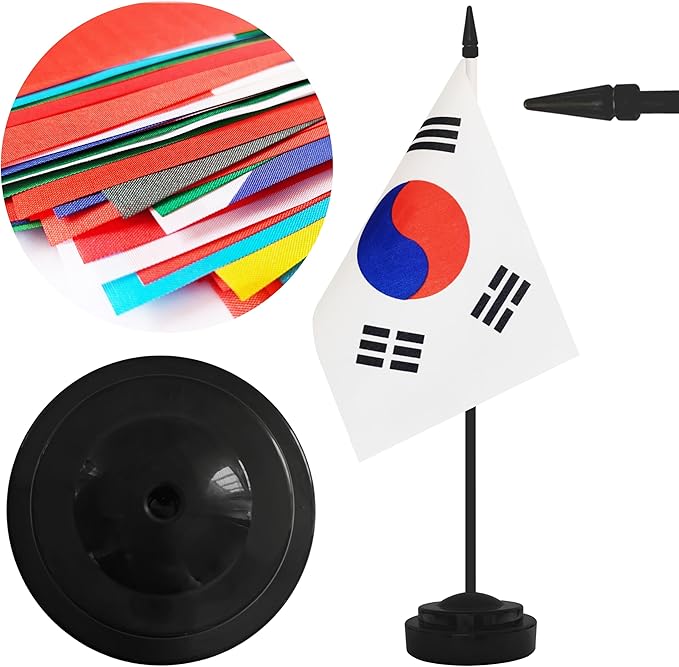 2 Pack Korea Desk Flag Set, Korean Desktop Small Miniature Table Office Flag - Image 3