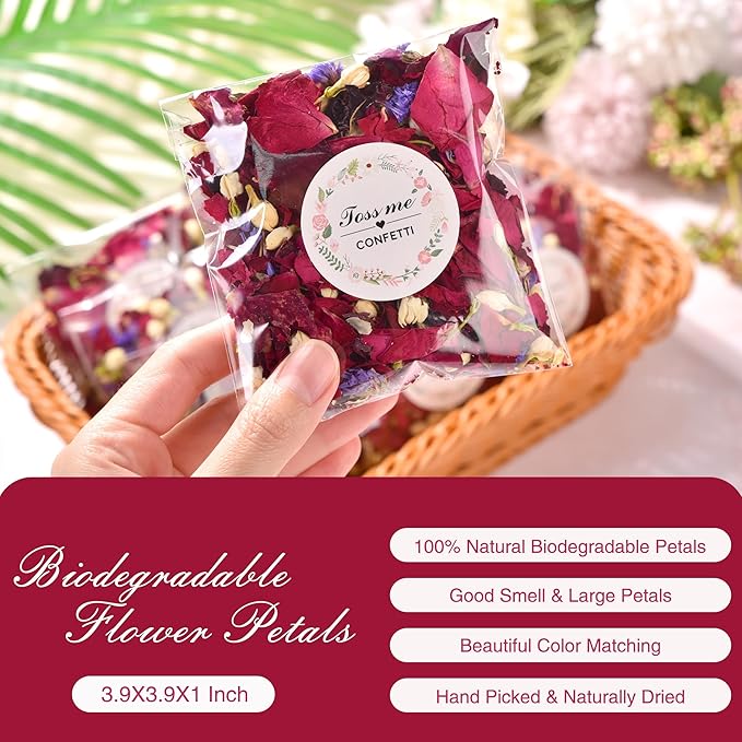 20 Pack Prefilled Confetti Packets, Biodegradable Flower Petals, Real Dried - Image 4