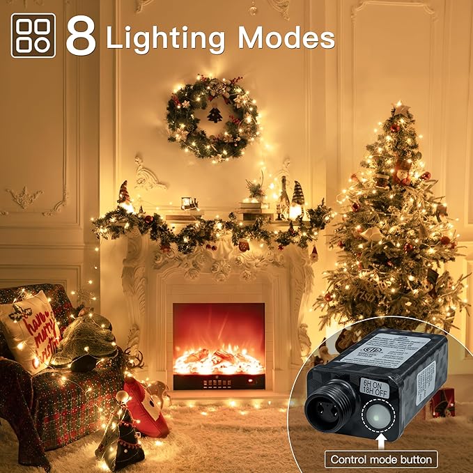 Connectable Warm White String Lights Indoor Bedroom, 8 Modes Christmas String - Image 3