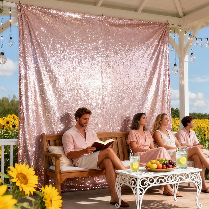 VOK Rose Gold Sequin Backdrop Curtains 4 Panels 2FTx8FT Glitter Photography - Image 3