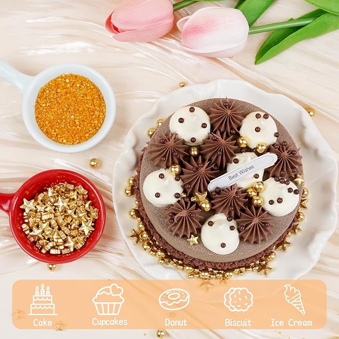 Edible Gold Pearl Sprinkles for Cake Decorating, Baking Cake Decorations - Image 6