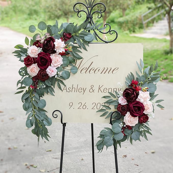 ponatia Wedding Arch Flowers, Artificial Burgundy Wedding Flowers - Image 4