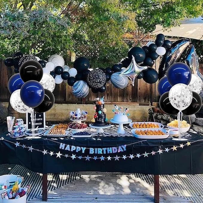 TONIFUL 4 Set Black Blue Silver Confetti Balloon Centerpieces - Image 7