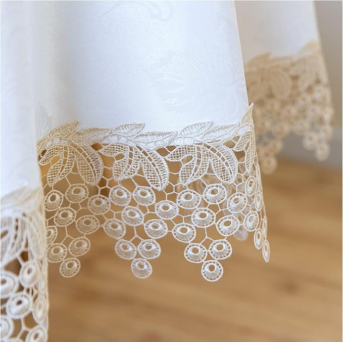 Beige lace Premium Round Farmhouse Tablecloth Waterproof OilProof SpillProof - Image 2
