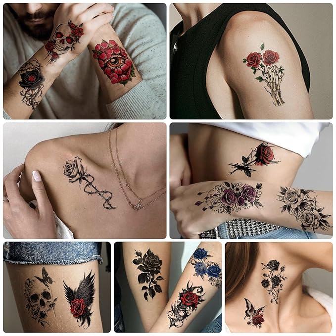 77 Sheets Skull Flower Realistic Temporary Tattoos - Image 8