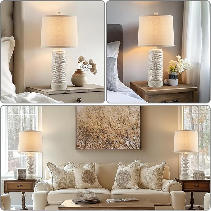 RORIA Set of 2 Rustic Touch Ceramic Table Lamps - Image 3