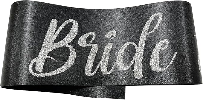 Silver and Black Bride Sash, Bride Sash Bachelorette Party Bridal Shower Sashes - Image 3