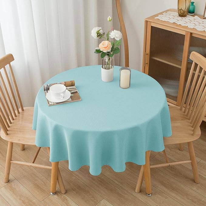 Biscaynebay Round Tablecloth 60 Inch-Auqa Blue Outdoor Fabric Table Cover-Small - Image 7
