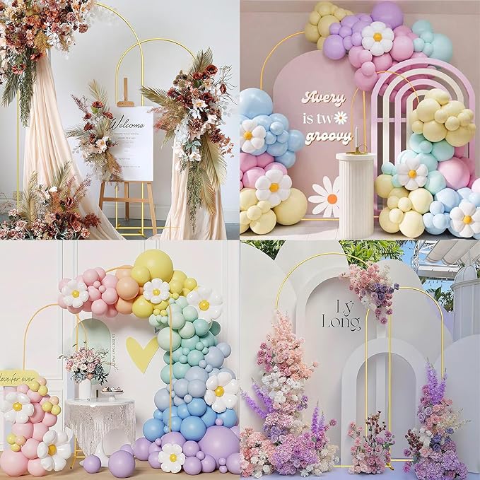 Wedding Arch Backdrop Stand Set of 2 Aluminum Gold Arched Frame - Image 7