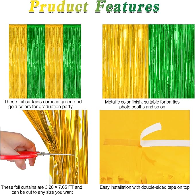 2 Pack Graduation Backdrop, Large Grad Decor 2025, Metallic Green and Gold Grad - Image 4