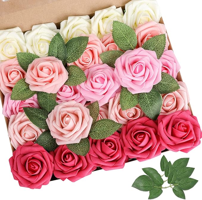 AmyHomie Artificial Flower Seriesa Red Rose 25pcs Real Looking Fake Roses w/Stem by AmyHomie