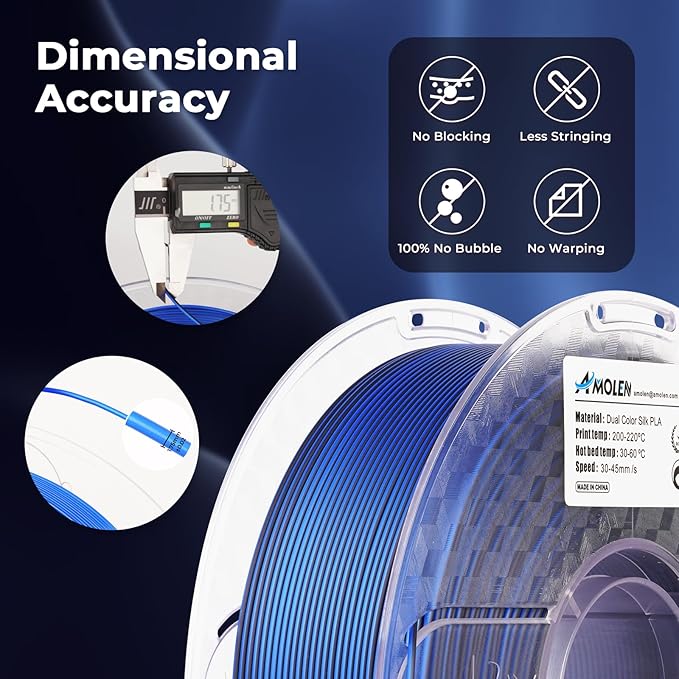 AMOLEN Silk PLA 3D Printer Filament, Dual Color Black Blue PLA 1.75mm, Shiny - Image 5