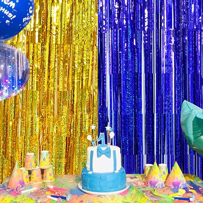 BEISHIDA 4 Pcs Blue and Gold Party Streamers Fringe Foil Curtain Backdrop - Image 5