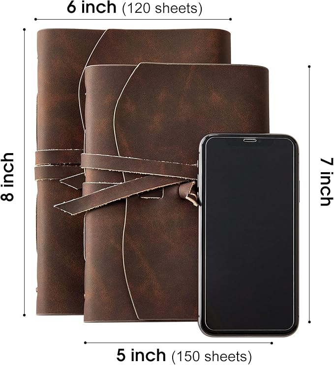 Leather Journal Notebook, A5 Size Diary 6x8.1 Inches, Genuine Leather Journals - Image 3
