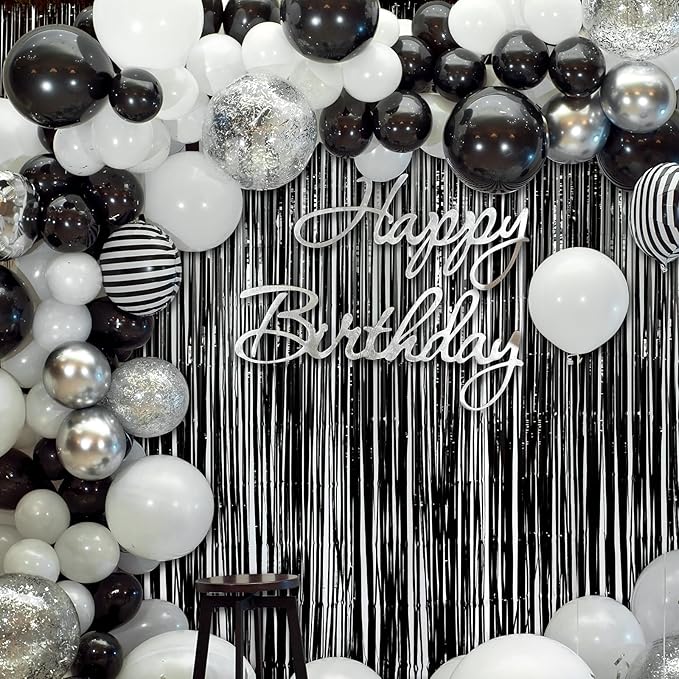 RUBFAC 2 Pack Black Backdrop Party Decorations Tinsel Foil Fringe Curtains - Image 3
