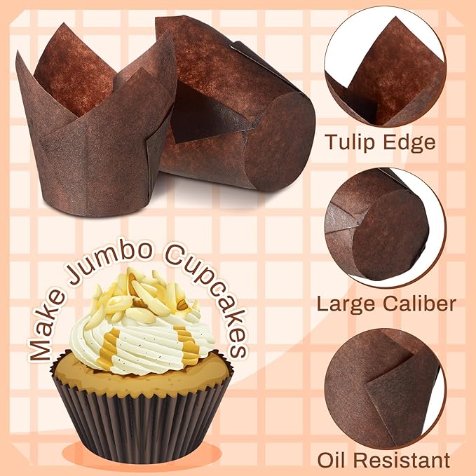 300 Pcs Jumbo Muffin Liners for Baking 2-1/4" x 4" Large Tulip Cupcake Liners - Image 3